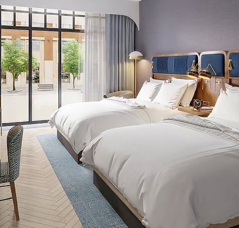 White and Blue Modern Hotel Room