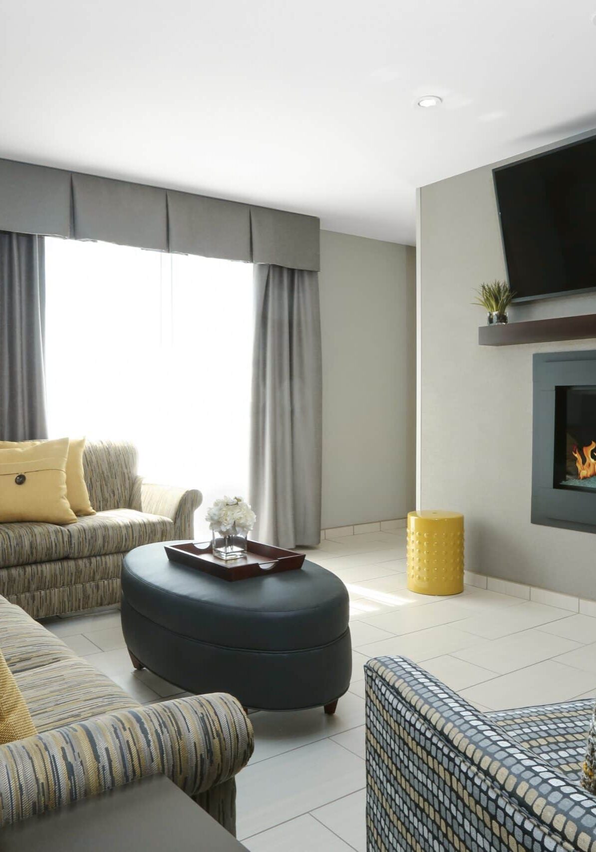 drapery in common area of a hotel room