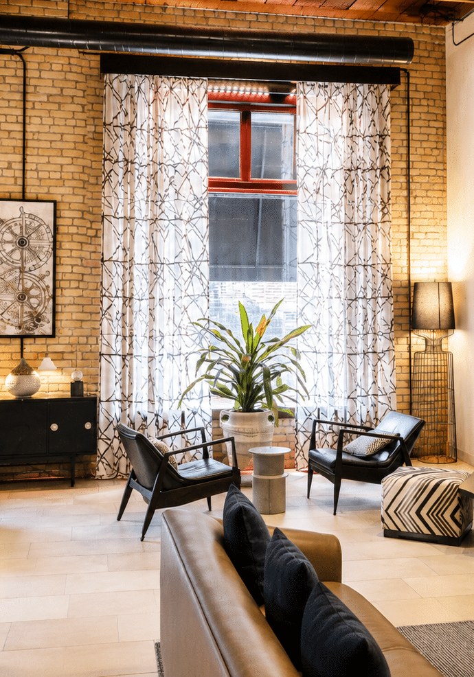 drapes in hotel room living area