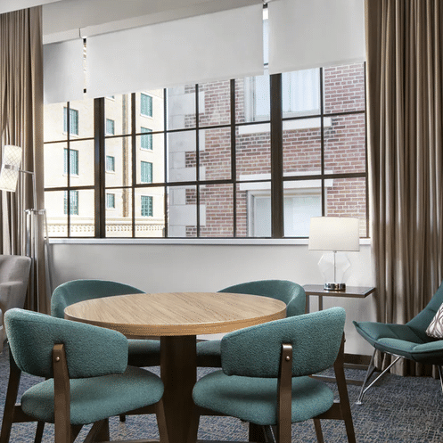 beige and blue themed room